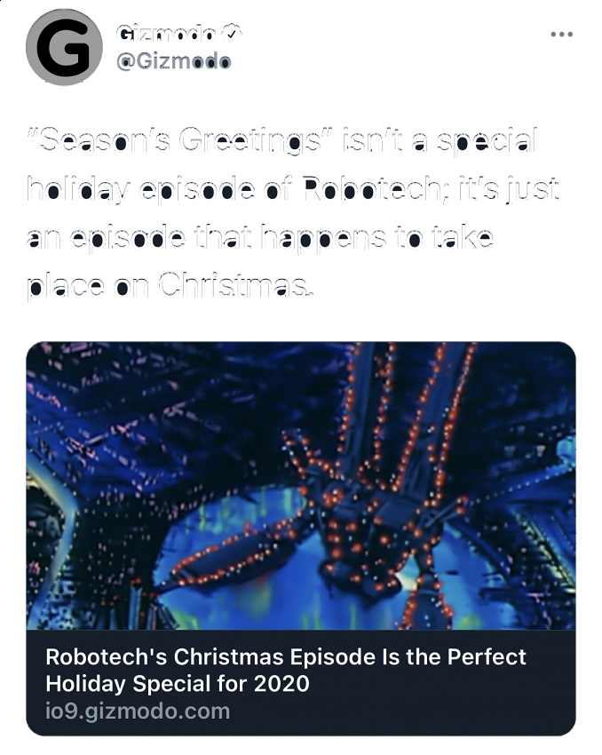 Gizmodo: Robotech’s Christmas Episode is the Perfect Holiday Special for 2020